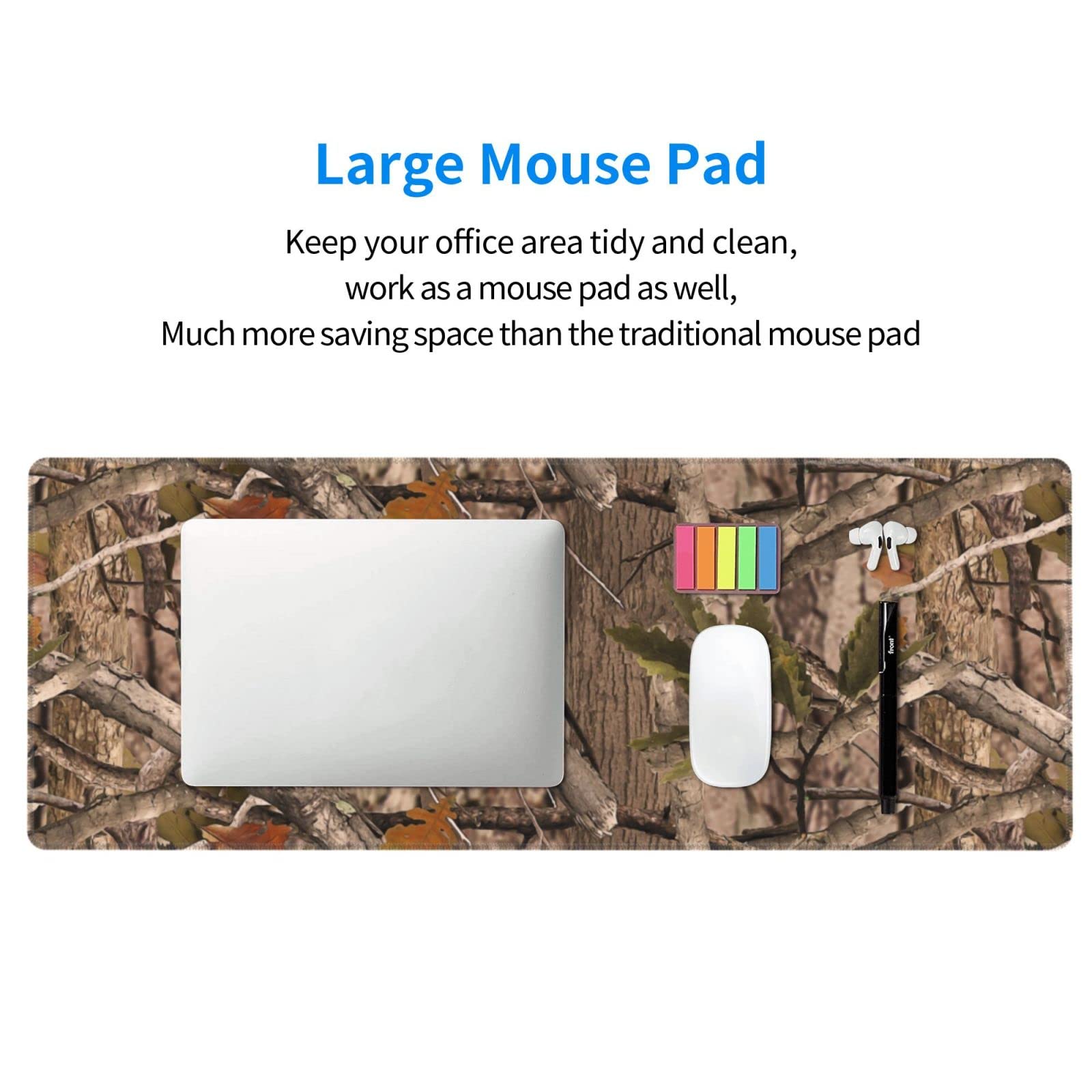 Real Camo Hunting Mouse Pad Extended Large Gaming Mousepad XL Big Long Oversized Desk Mat Stitched