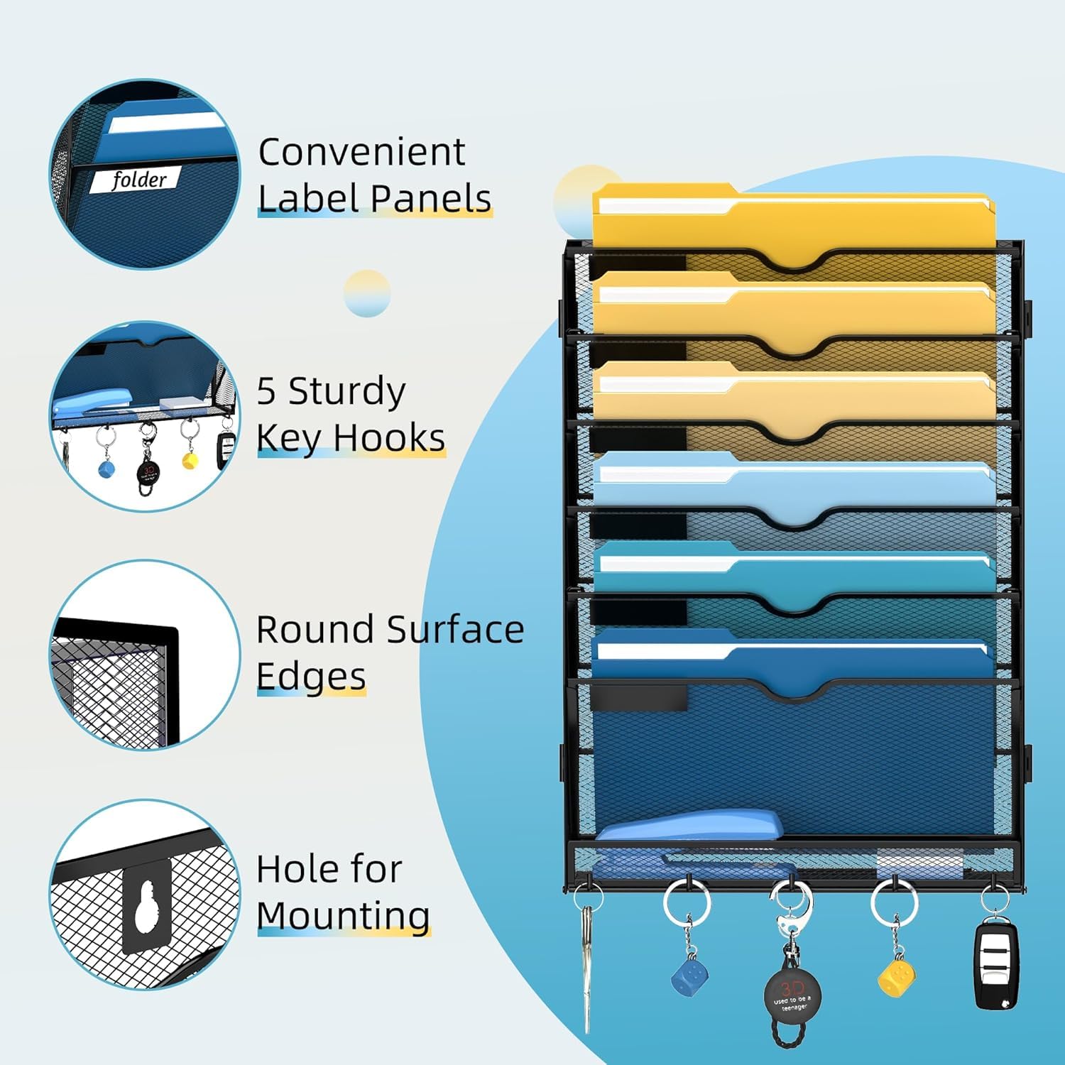 SUPEASY 7-Tier Hanging Wall File Organizer with Hooks, 2 Pack