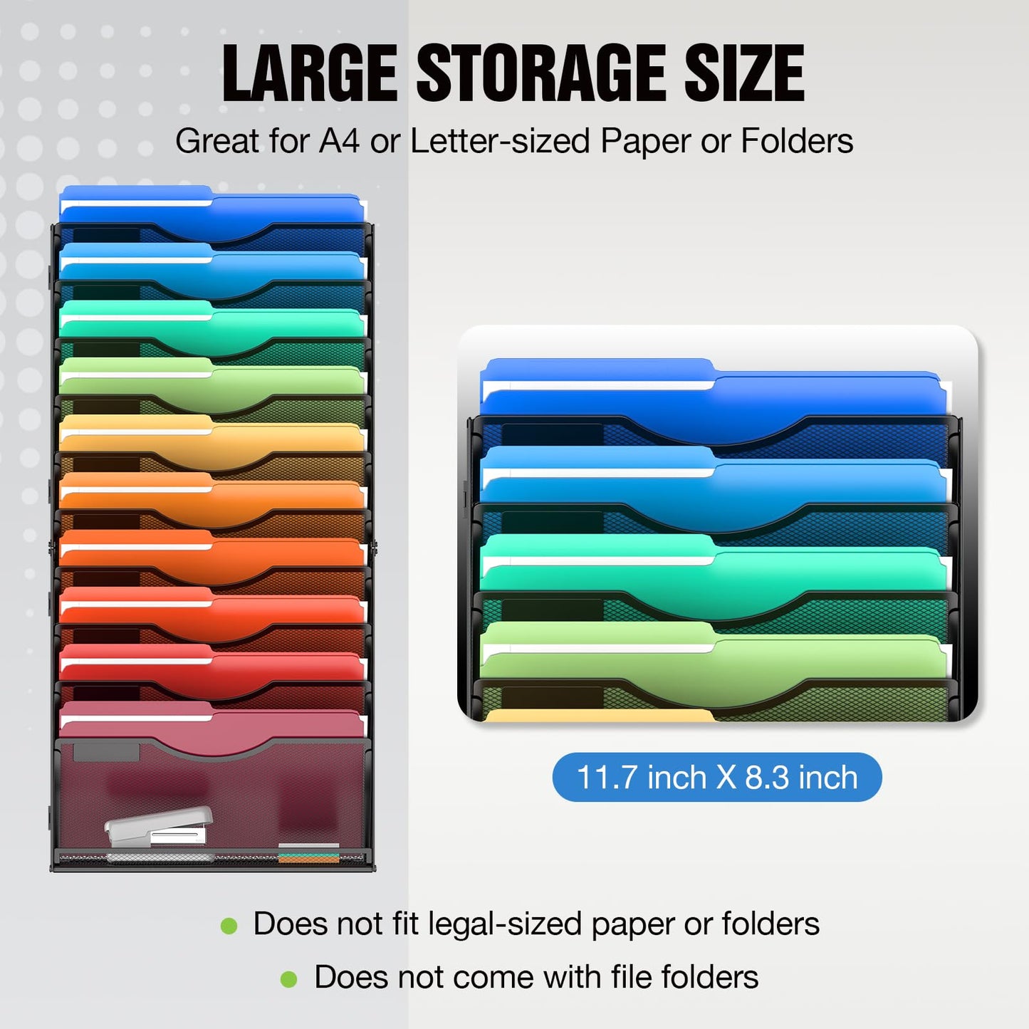 MINDEPOT 11 Tier Wall File Holder Hanging Wall Mount Paper File Organizer for Mails Folders