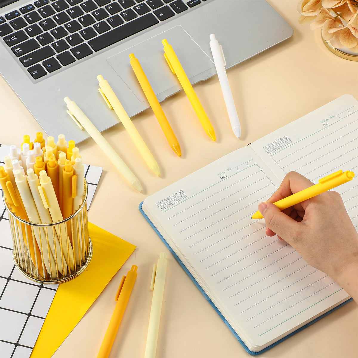 Dinifee 100 Pcs Ballpoint Gel Pens Bulk Retractable, Yellow Series