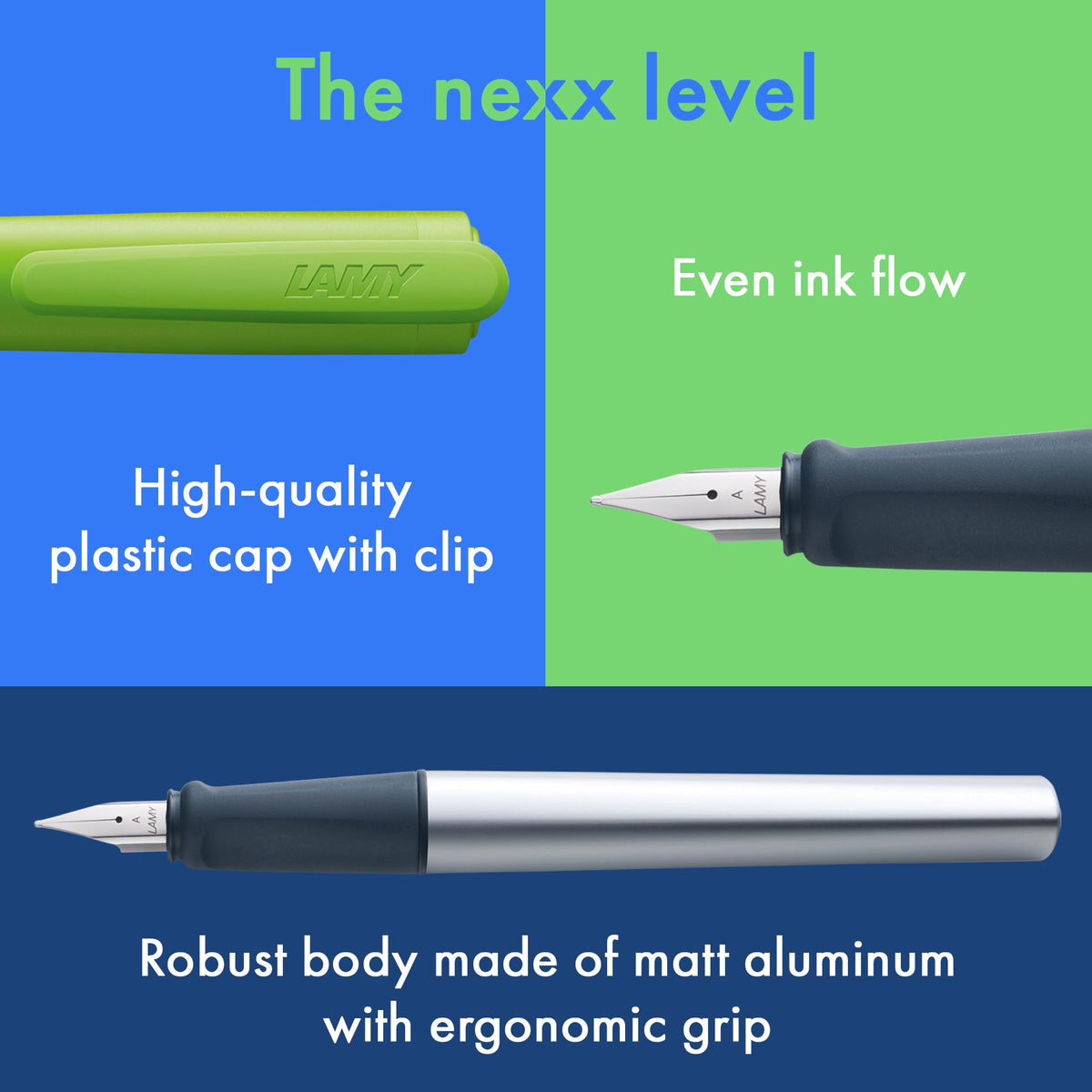 LAMY nexx lime – Fountain Pen with slip-proof grip & polished steel nib in size A - triangular
