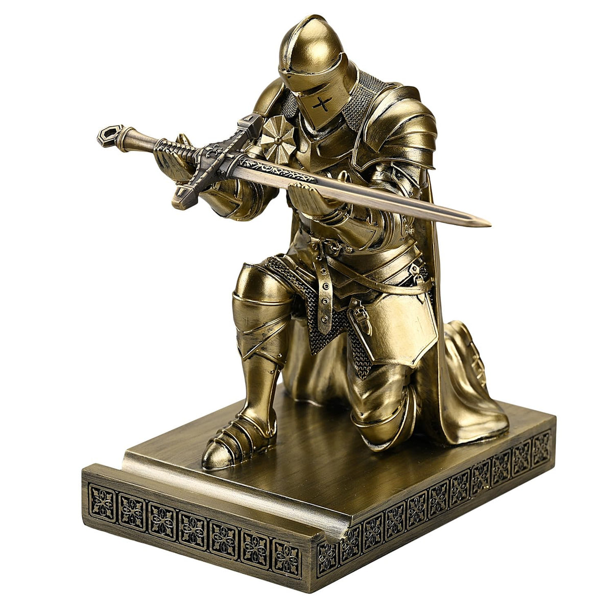 Medieval Armored Knight Pen Holder Figurine Paperweight Phone Stand Bronze