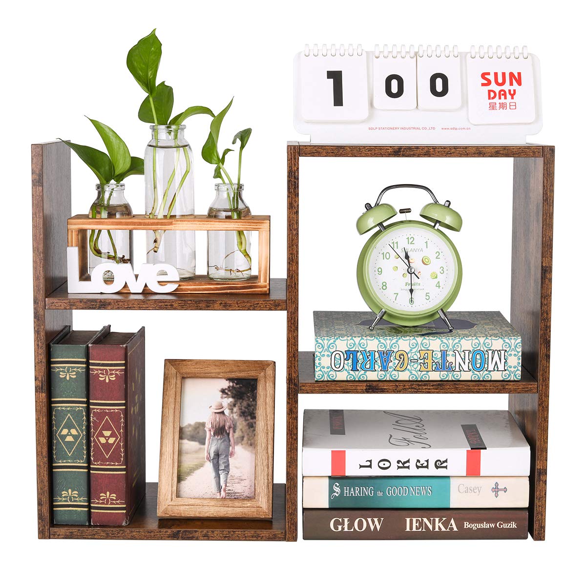PAG-Mass Desktop Bookshelf Freestanding Wooden Countertop Bookcase Accessories Organizer Display