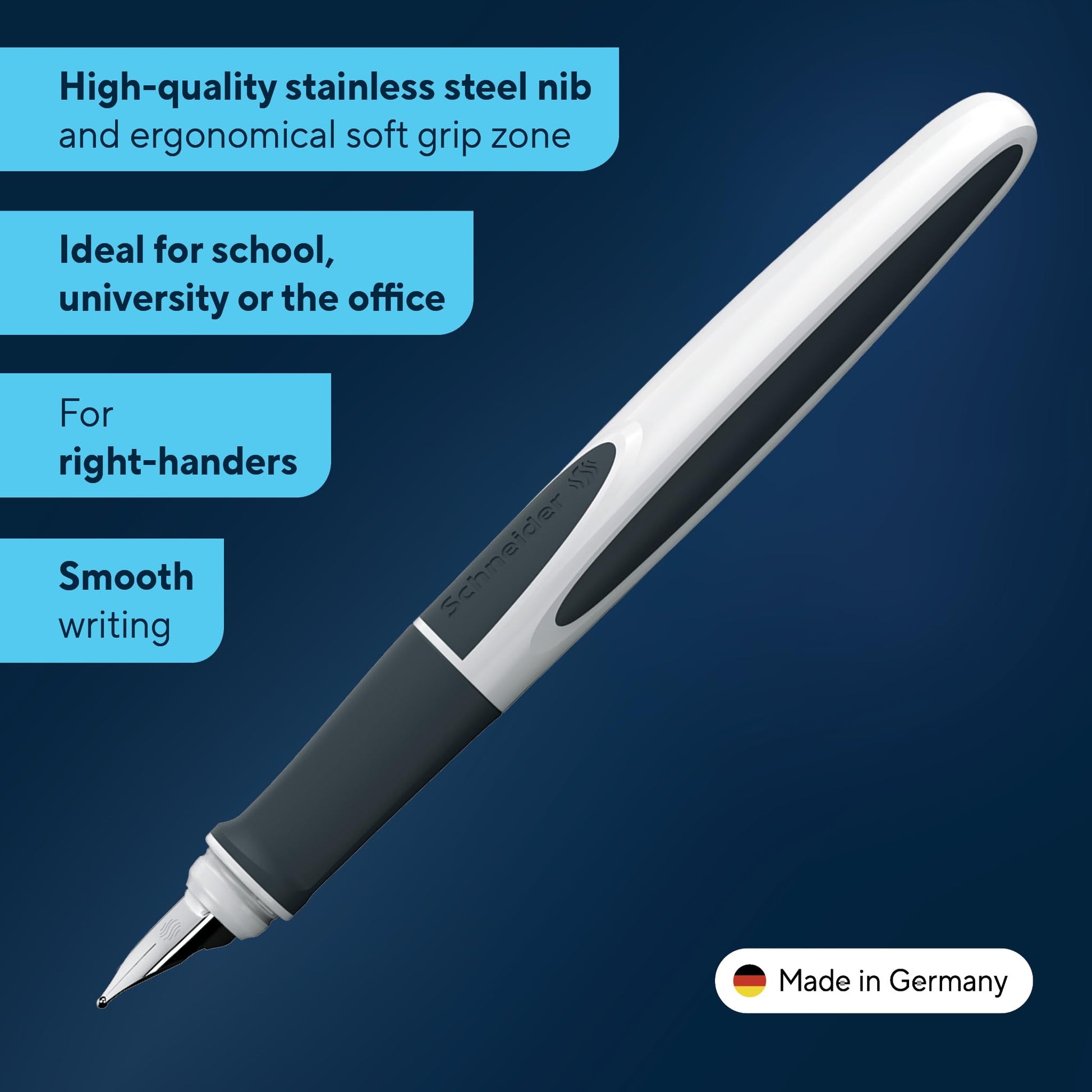 Schneider Ray Fountain Pen, Blue Ink, White/Dark Gray Barrel, 1 Each (168249)