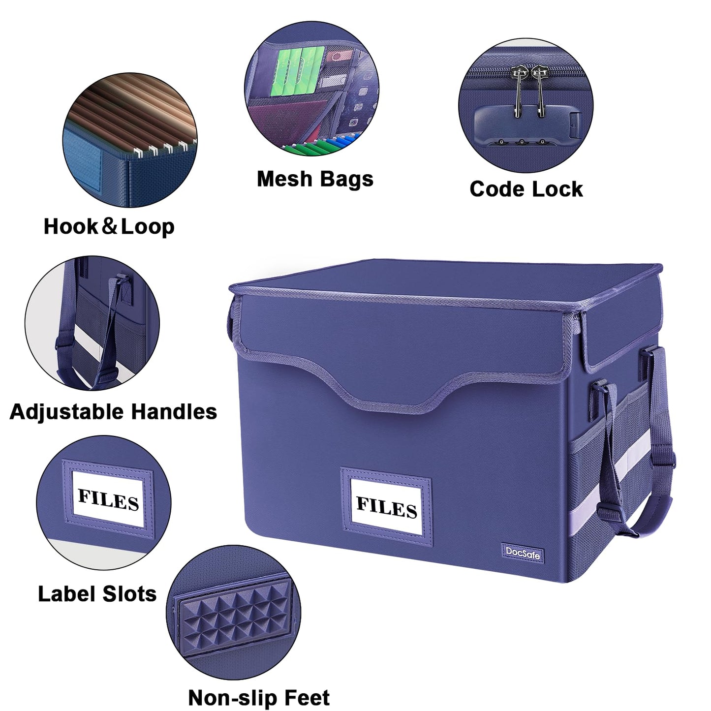 DocSafe Fireproof Document Box with Lock,File Storage Organizer with Pockets,Collapsible Portable