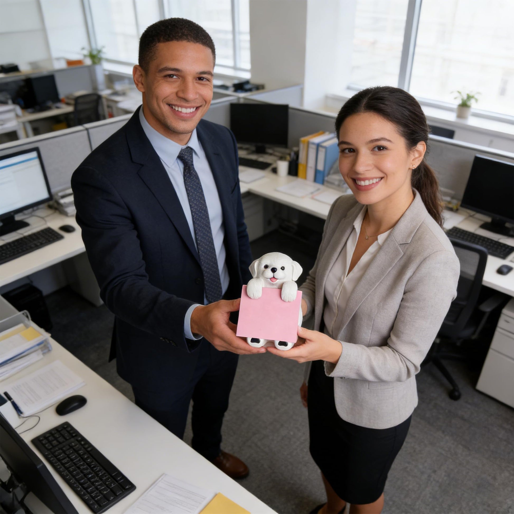 HORTIX Dog Pop-Up Sticky Note Dispenser for 3x3 in Notes, Black & White