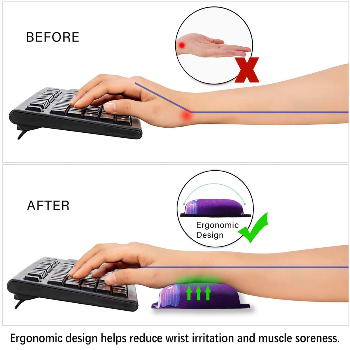ArtSo Upgraded Wrist Rest Support for Mouse Pad & Keyboard, Ergonomic Gel Mousepad Non-Slip Rubber
