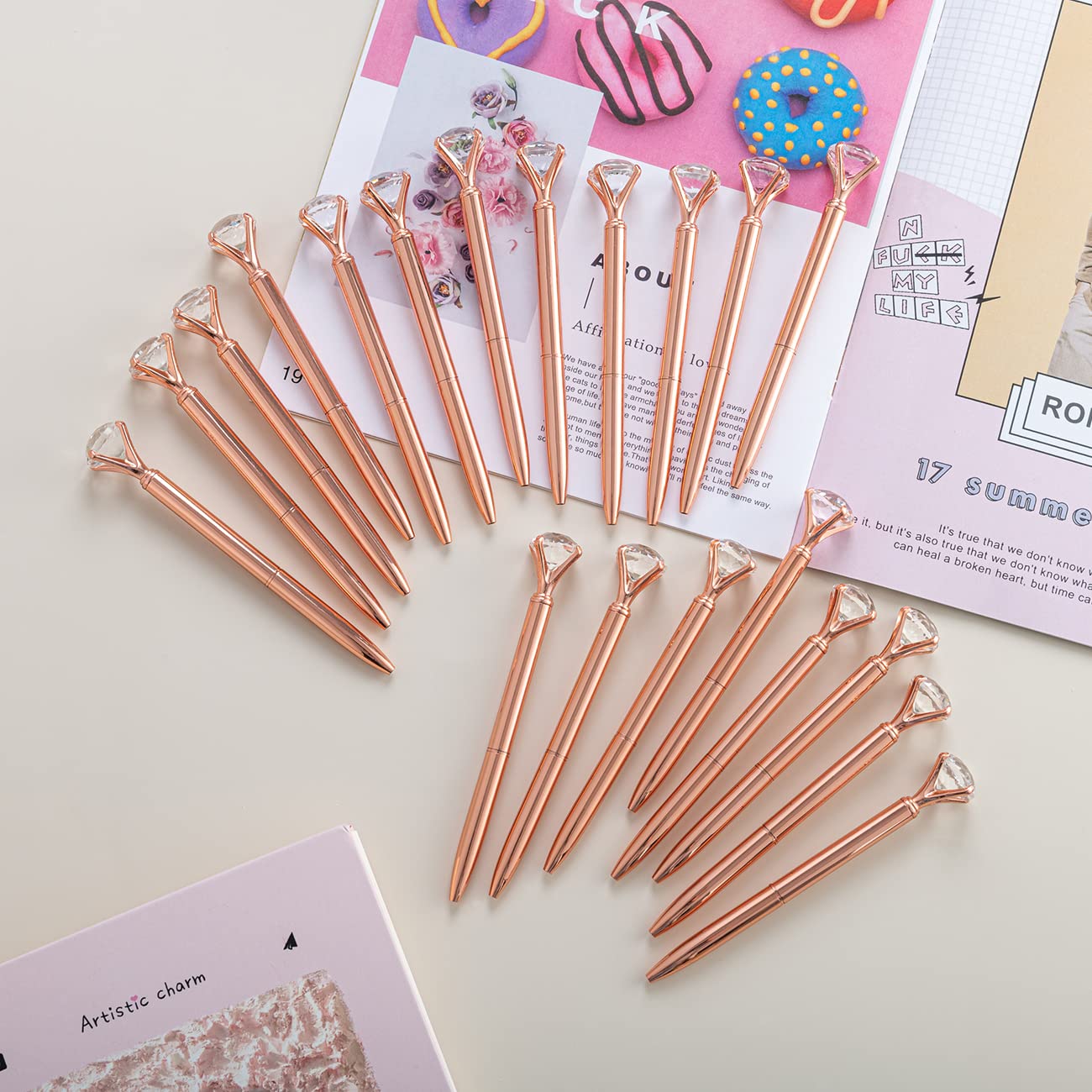 PASISIBICK 20 Rose Gold Diamond Pens Bling Diamond Gem Pen Décor Gifts for Women Bridesmaid