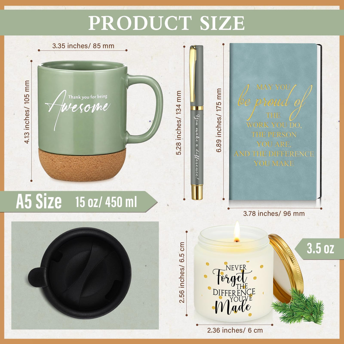 Sayglossy 4 Pcs Thank You Gift Set for Men Women Employee Coworker, Green