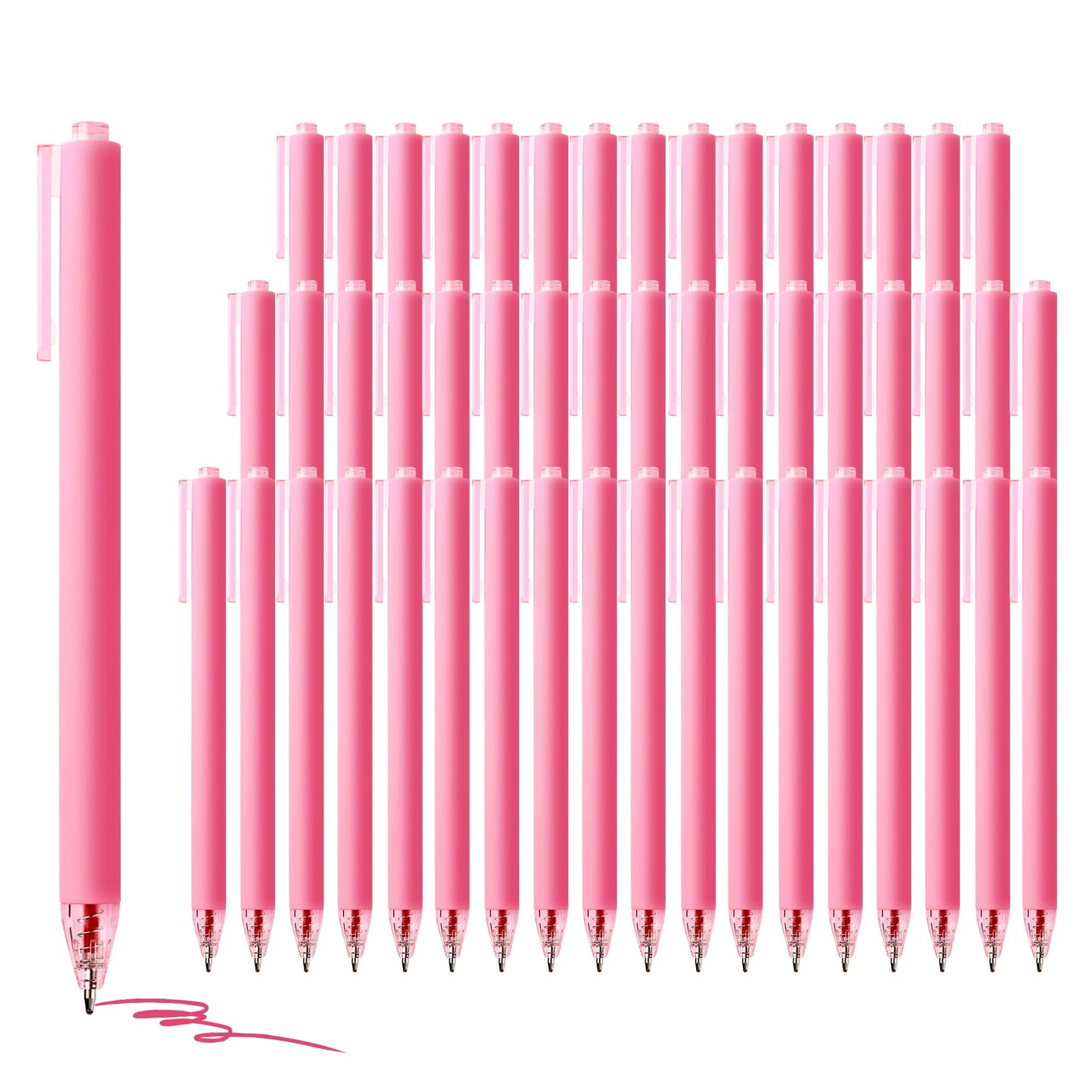 deegtran Pens Bulk, 50 Pack Smooth Pink Ink Ballpoint Pen, Wholesale Retractable Pens, No Bleed
