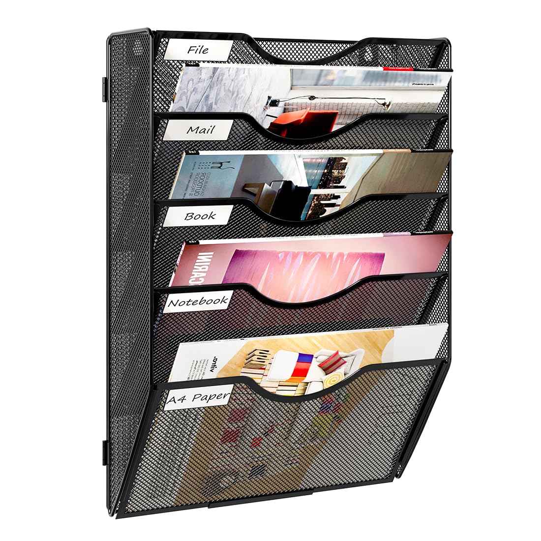 PAG-Mass Hanging Wall File Holder, 5 Tier Mail Sorter for Wall, Mesh Office Wall Organizer for
