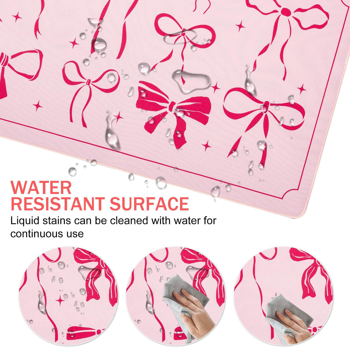 L-SPOUTTO Pink Bow Desk Mat for Keyboard and Mouse,Cute XXL Large Mouse Pad