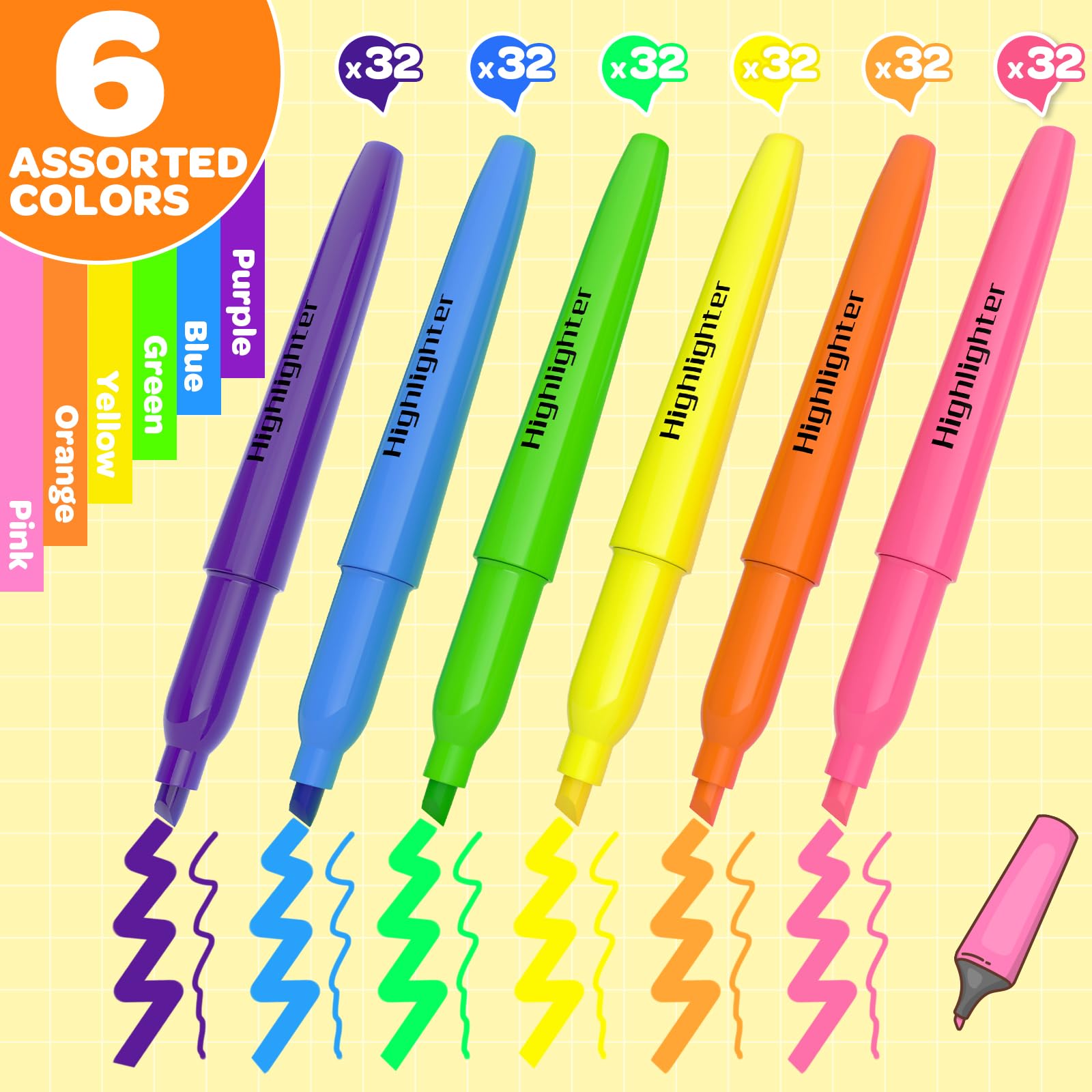 JSDOOGOO 192 Pack Highlighters Assorted Colors Bulk - Chisel Tip No Bleed Dry-Quickly Markers Set