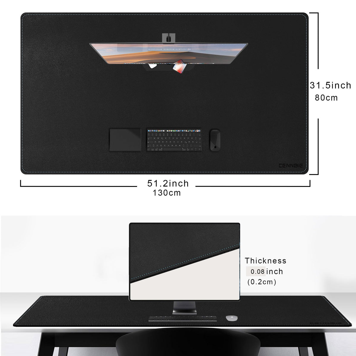 CENNBIE Leather Desk Pad, 51.2" x 31.4" Extra Large Leather Desk Mat Blotter Protector, Non-Slip