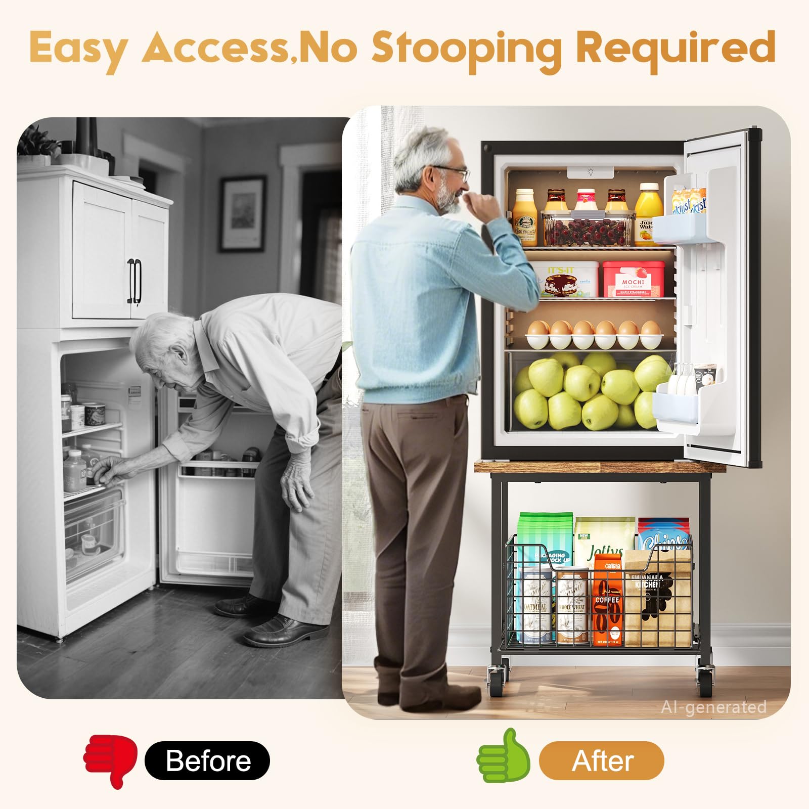 Mini Fridge Stand with Storage, Small Refrigerator Stand with Wheels, Rolling Mini Fridge Cart-Max