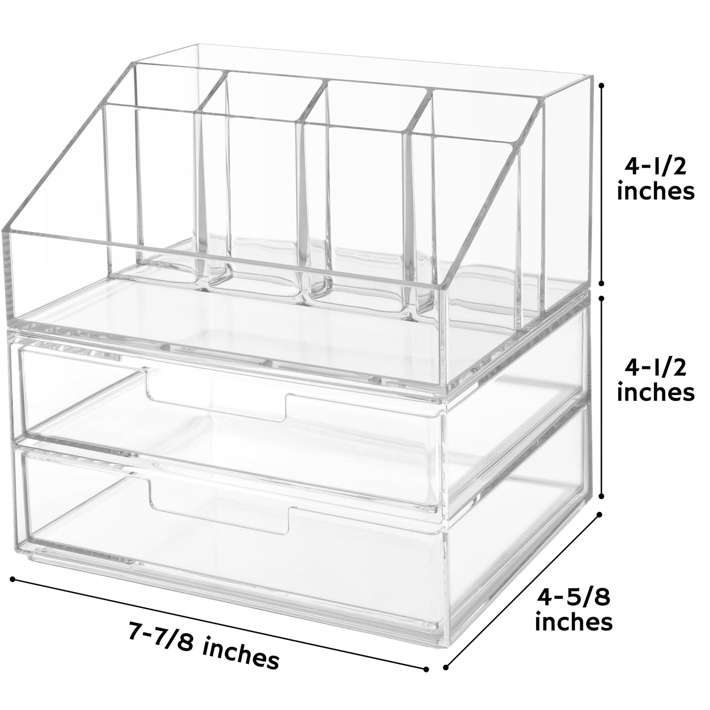 STORi Stackable Desk and Drawer Organizer, Clear, 6 Compartment Organizer with 2 Wide Drawers