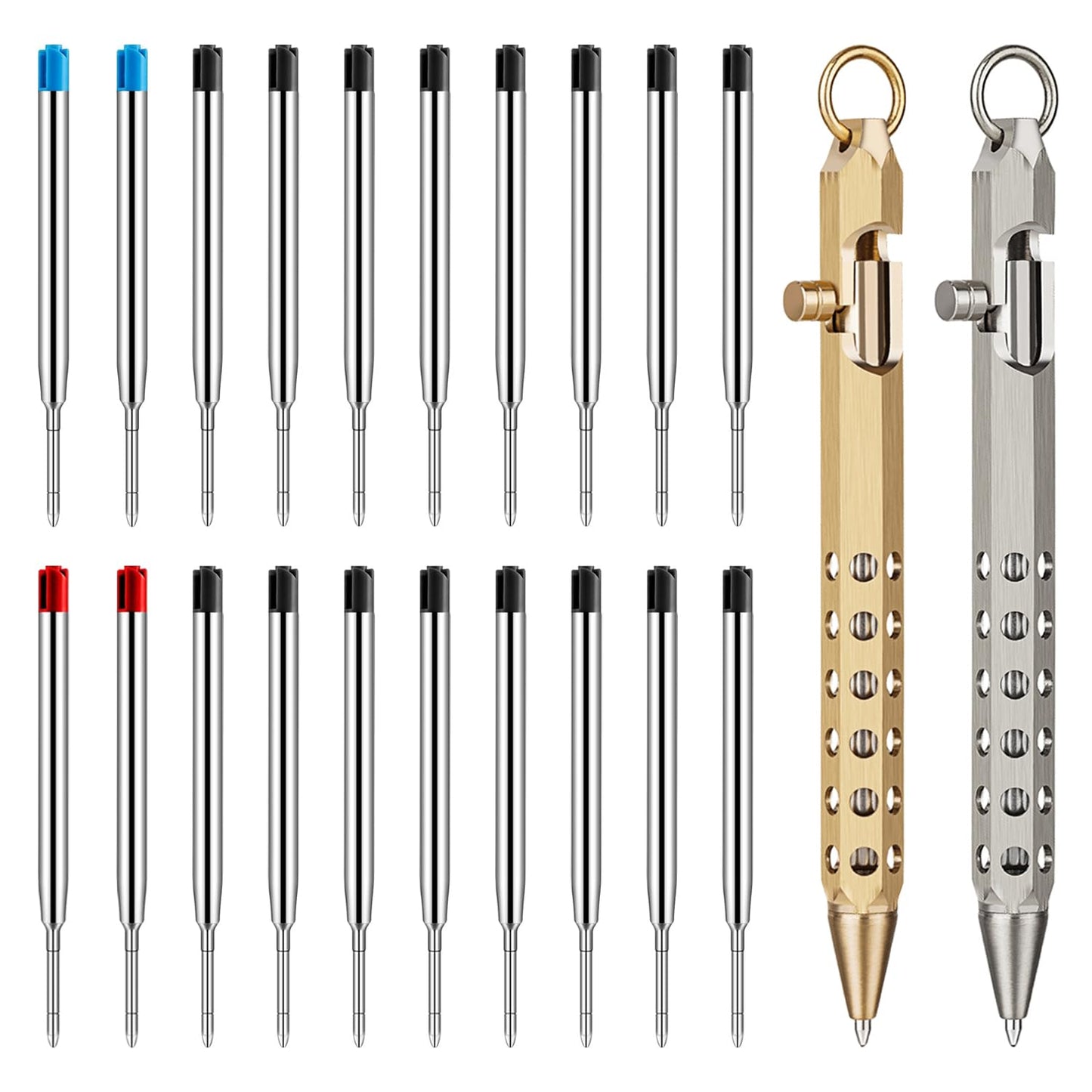 Origin-Joy 2 Pack Bolt Action Pen Set, Six Edge Solid Brass EDC Pocket Tactical Pen With 20