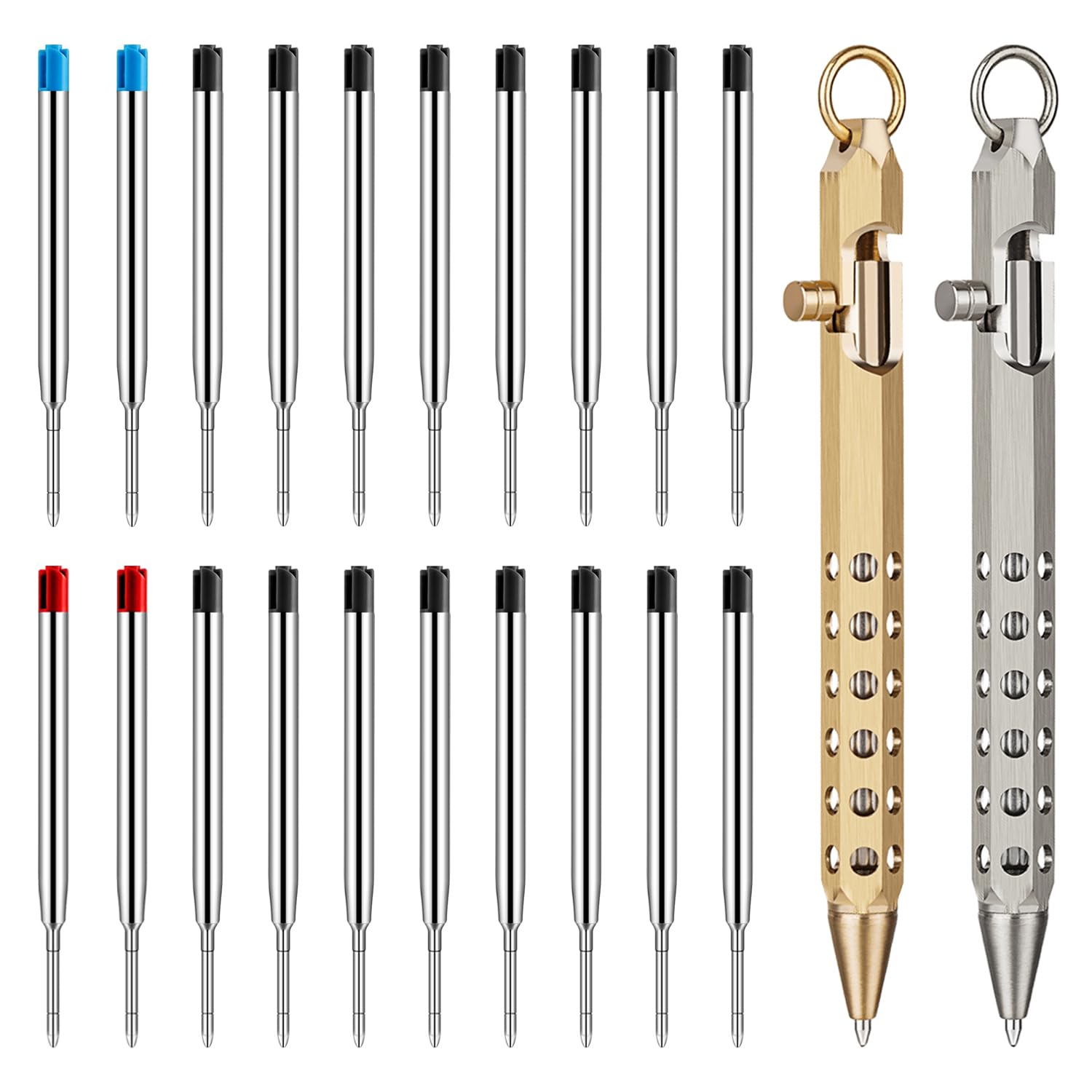 Origin-Joy 2 Pack Bolt Action Pen Set, Six Edge Solid Brass EDC Pocket Tactical Pen With 20