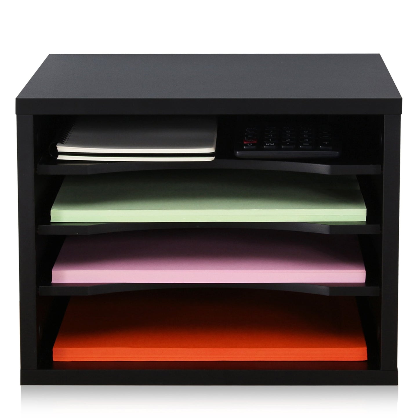 FITUEYES Wood Desk Paper Organizer for Home Office, Black