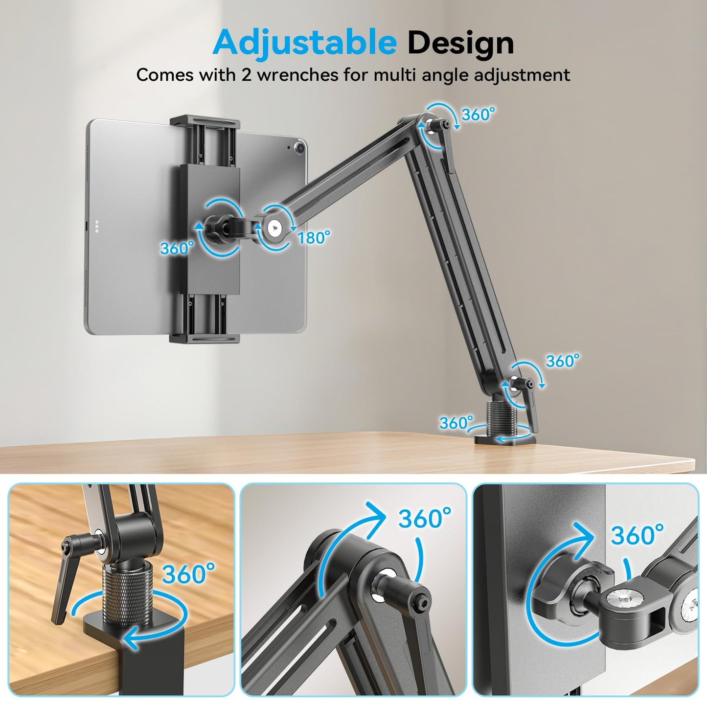 Jakeko 15.6" Portable Monitor Stand Tablet Arm Mount Holder Built-in Wrench