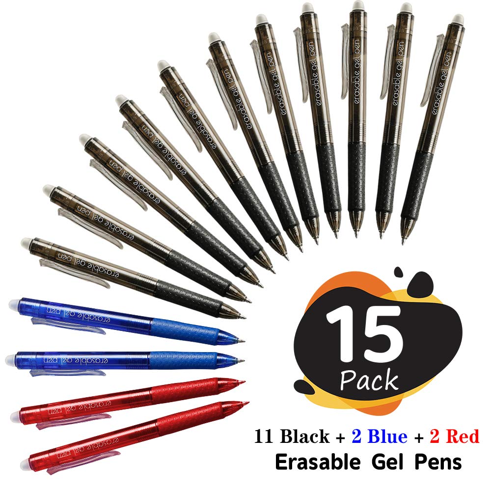 Lineon Erasable Gel Pens, 15 Pack Retractable Erasable Pens Clicker, Fine Point, Make Mistakes