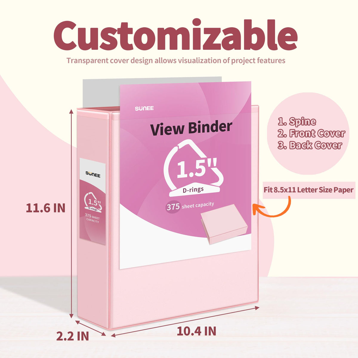 SUNEE 3 Ring Binder 1.5 Inch D Ring, Clear View Binder Three Ring PVC-Free (Fit 8.5x11 Inches) for