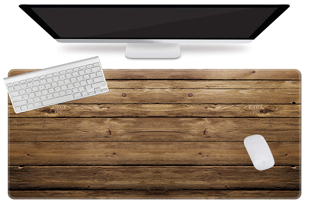 L-SPOUTTO Vintage Wood Desk Mat,Extended 35.4x15.7in XXL Gaming Mouse Pad
