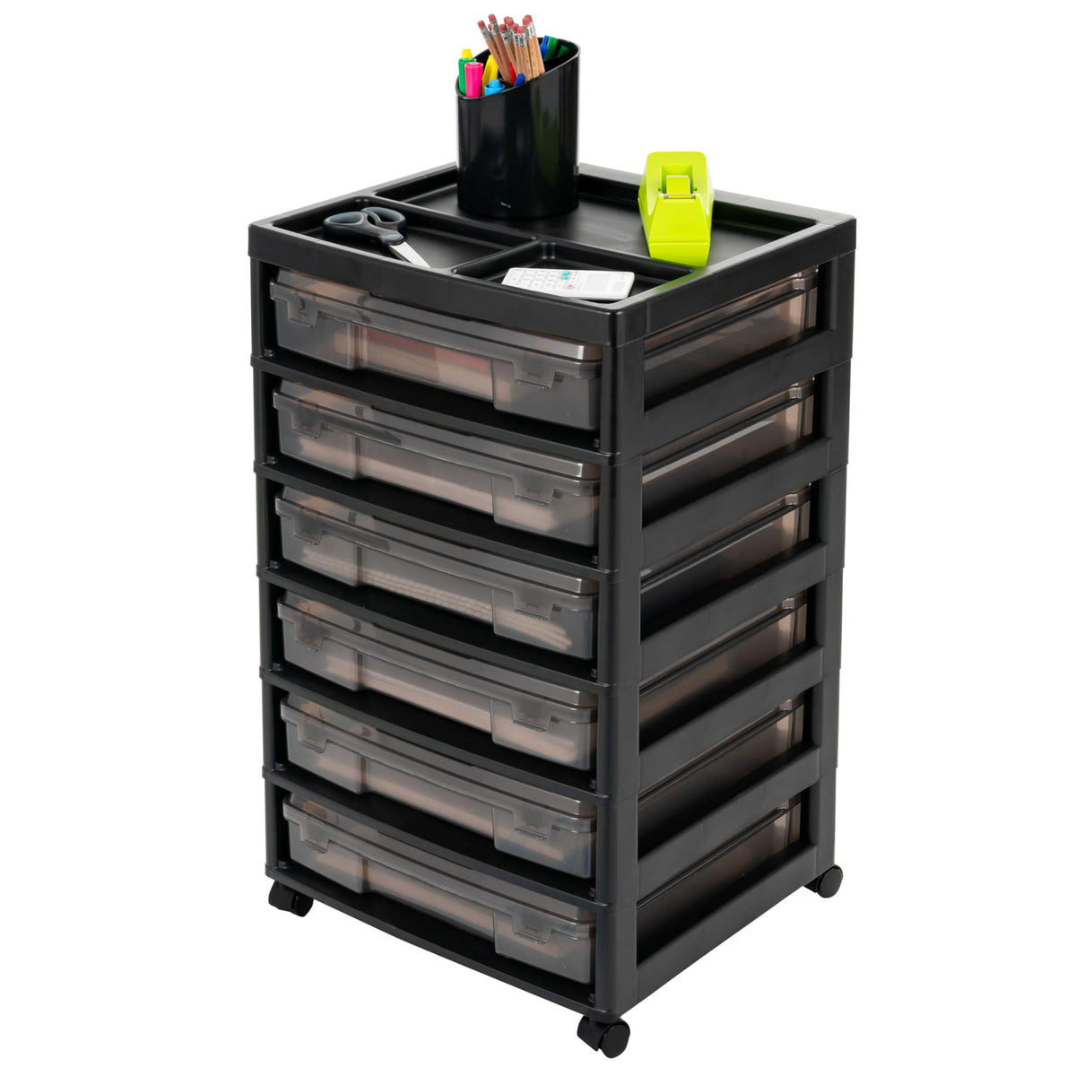 IRIS USA Rolling Cart with Drawers |Made in USA| 6-Tier Cases - Black/Gray