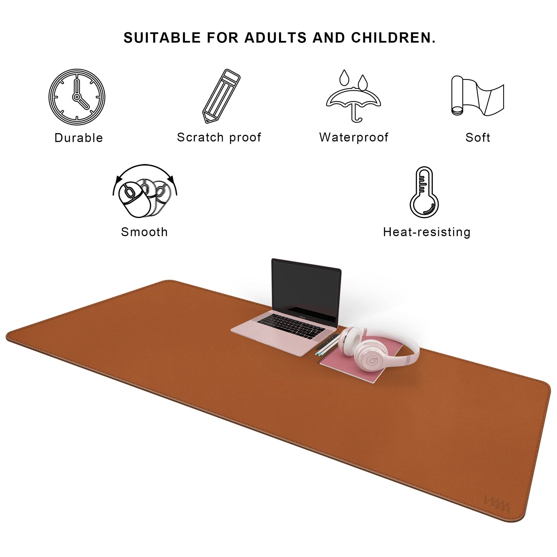 Vyaaa Desk Mat on top of Desks, 63” x 31.5” PU Leather Desk Mat, Large Desk Blotter Pad for Office