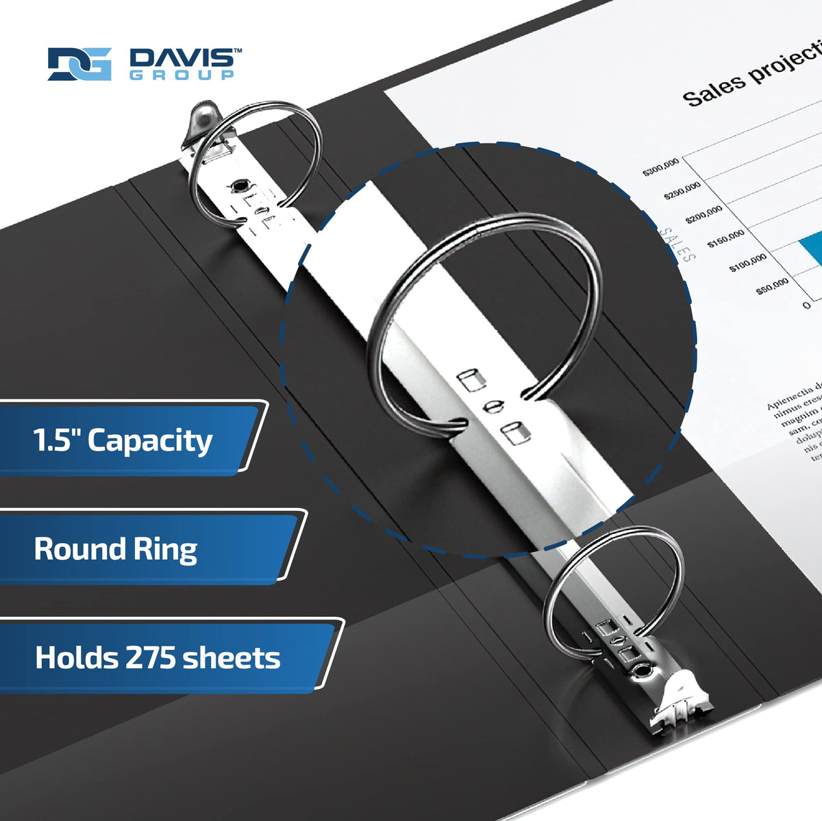 Premium Economy 3-Ring Binder, Spine Label, 1.5" Round Rings, Black, 6 Pack