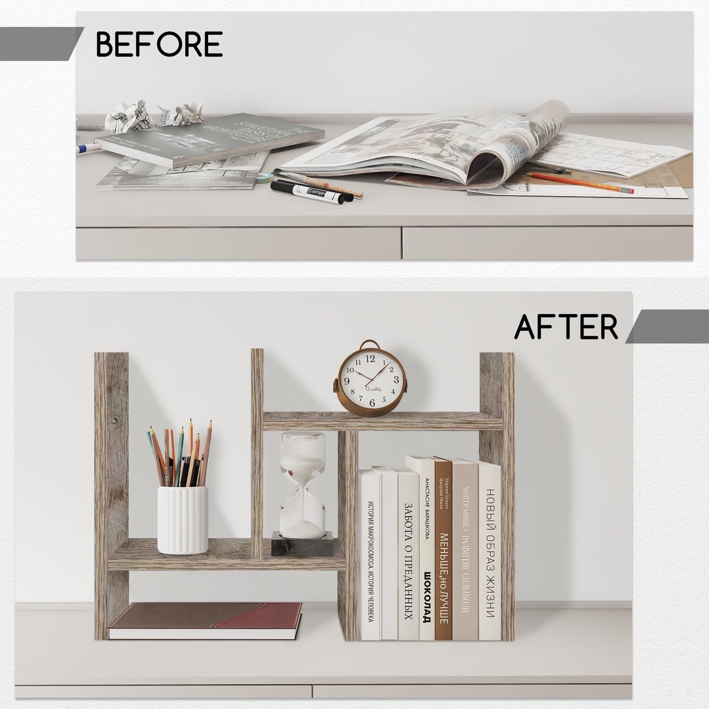 Jerry & Maggie Desktop Organizer Office Storage Rack Adjustable Wood Display Shelf Free Style