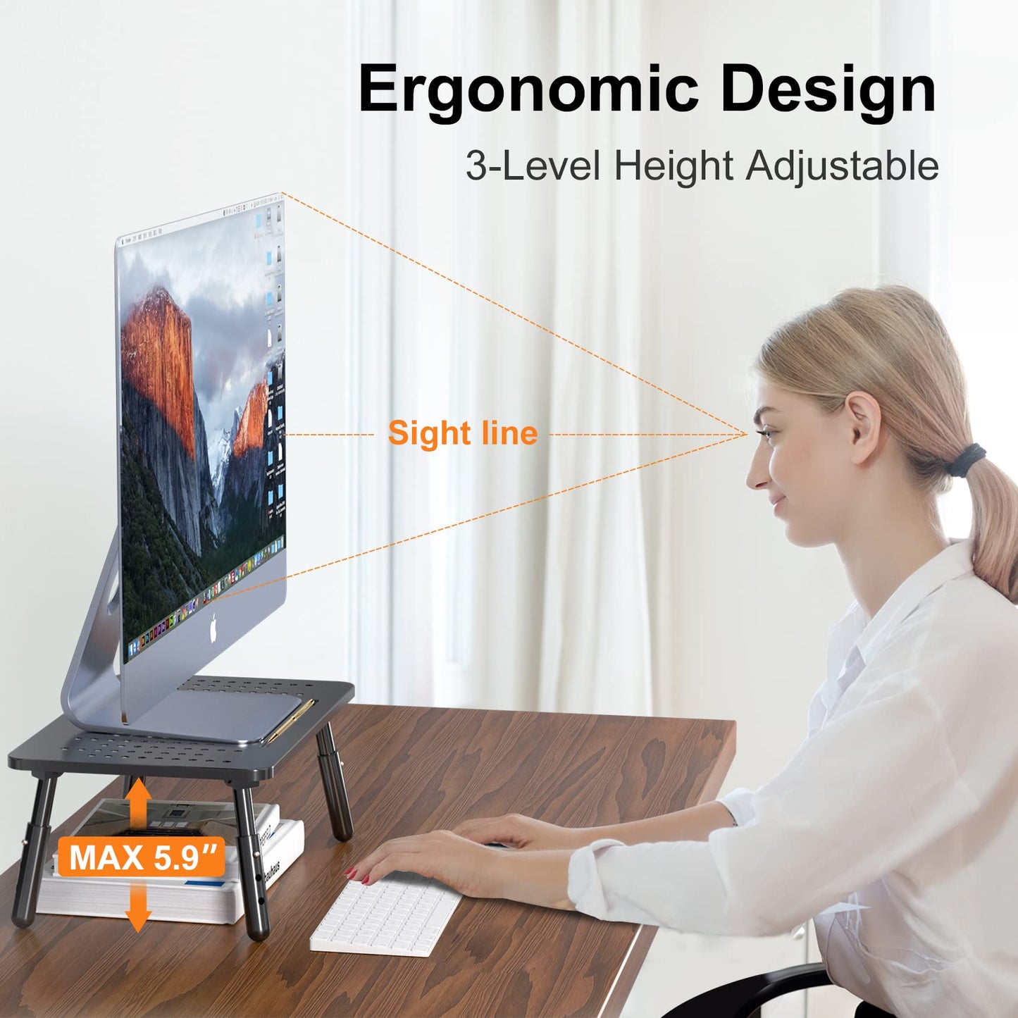 Bracwiser Foldable Monitor Riser Metal Computer Stand for Desk 3 Height Adjustable Laptop Stand