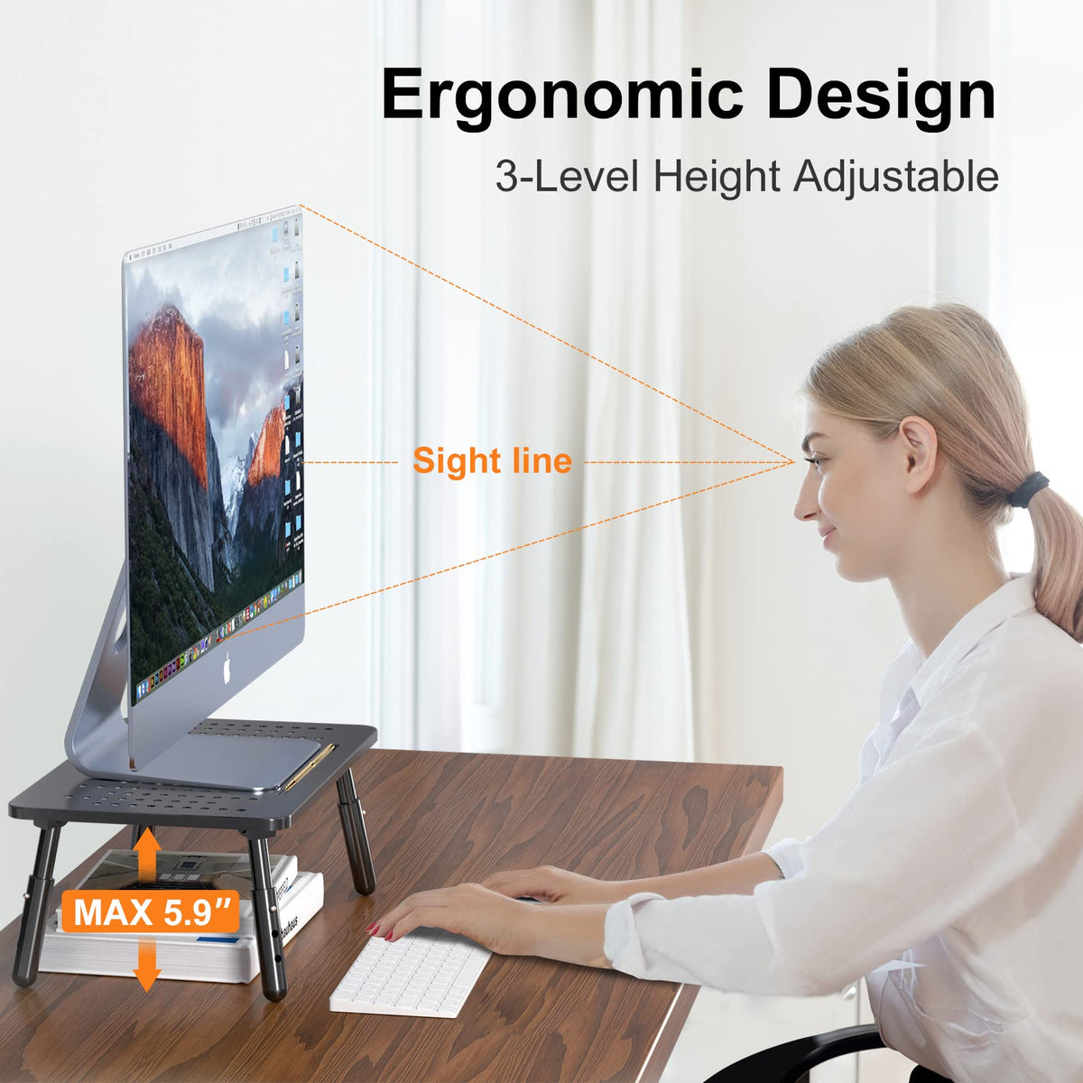 Bracwiser Foldable Monitor Riser Metal Computer Stand for Desk 3 Height Adjustable Laptop Stand
