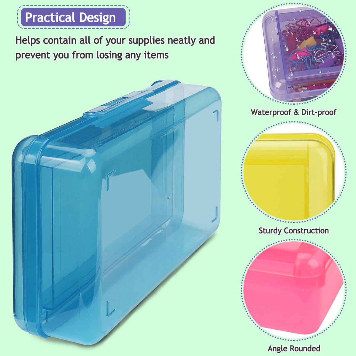 SFLHHDM Large Pen Boxes, Double Layer Capacity Pencil Holder, Clear Hard Pen Case with Snap-tight