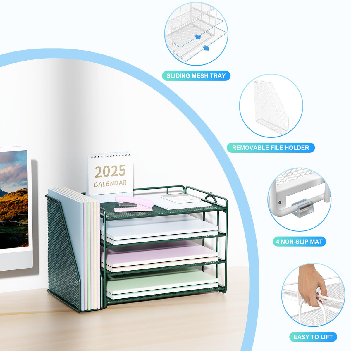 Spacrea 4-Tier Paper Organizer for Desk with File Organizer