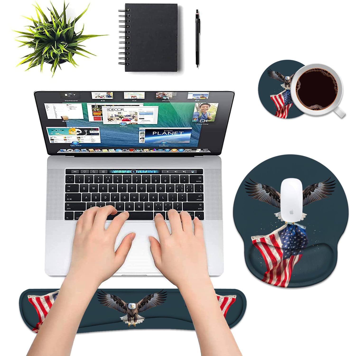 Keyboard Wrist Rest and Mouse Pad Wrist Rest Support Set with Coasters, Non-Slip PU Base for Gaming