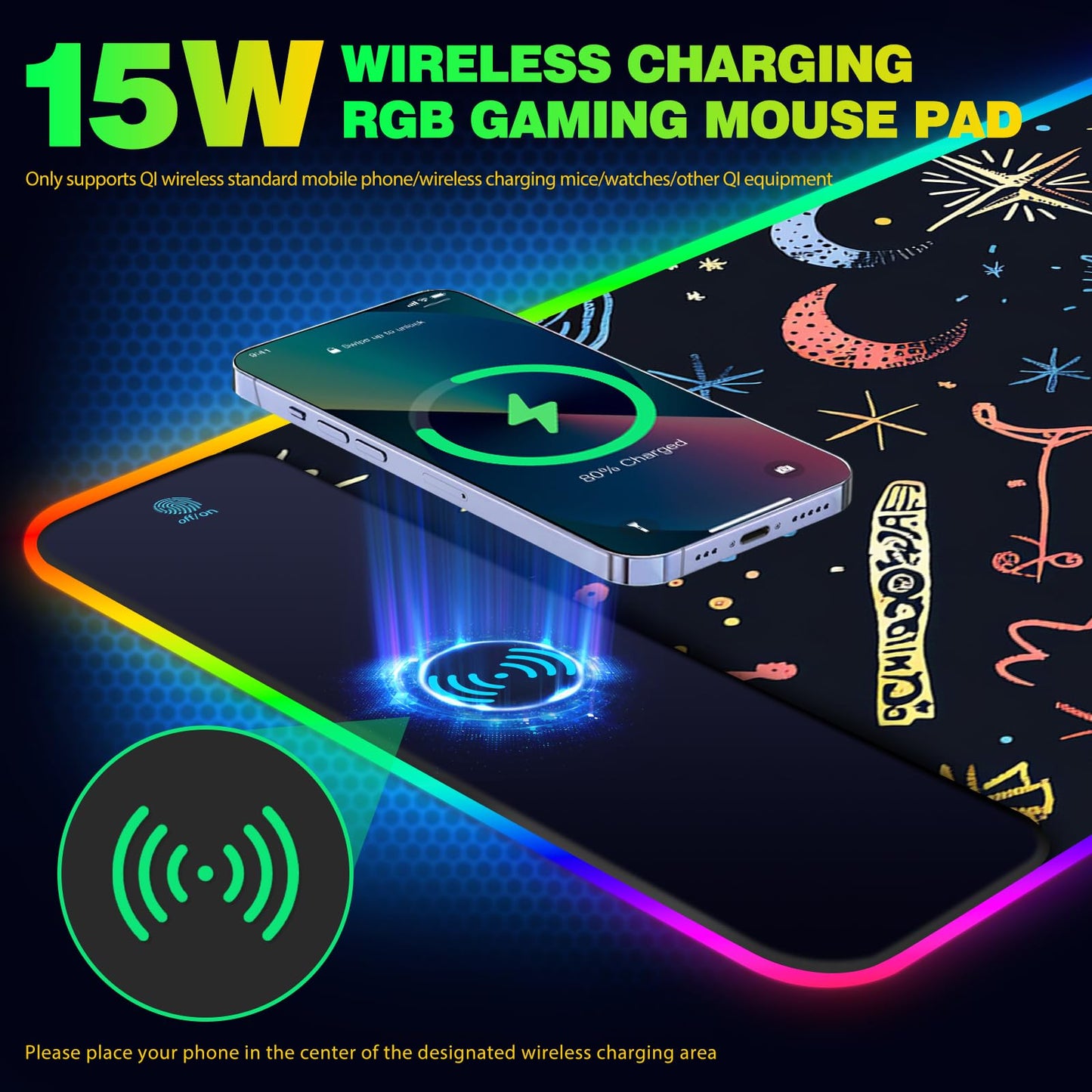 AIMSA RGB Gaming Mouse Pad with Wireless Charging, Large Keyboard Mouse Pad with 14 LED Light