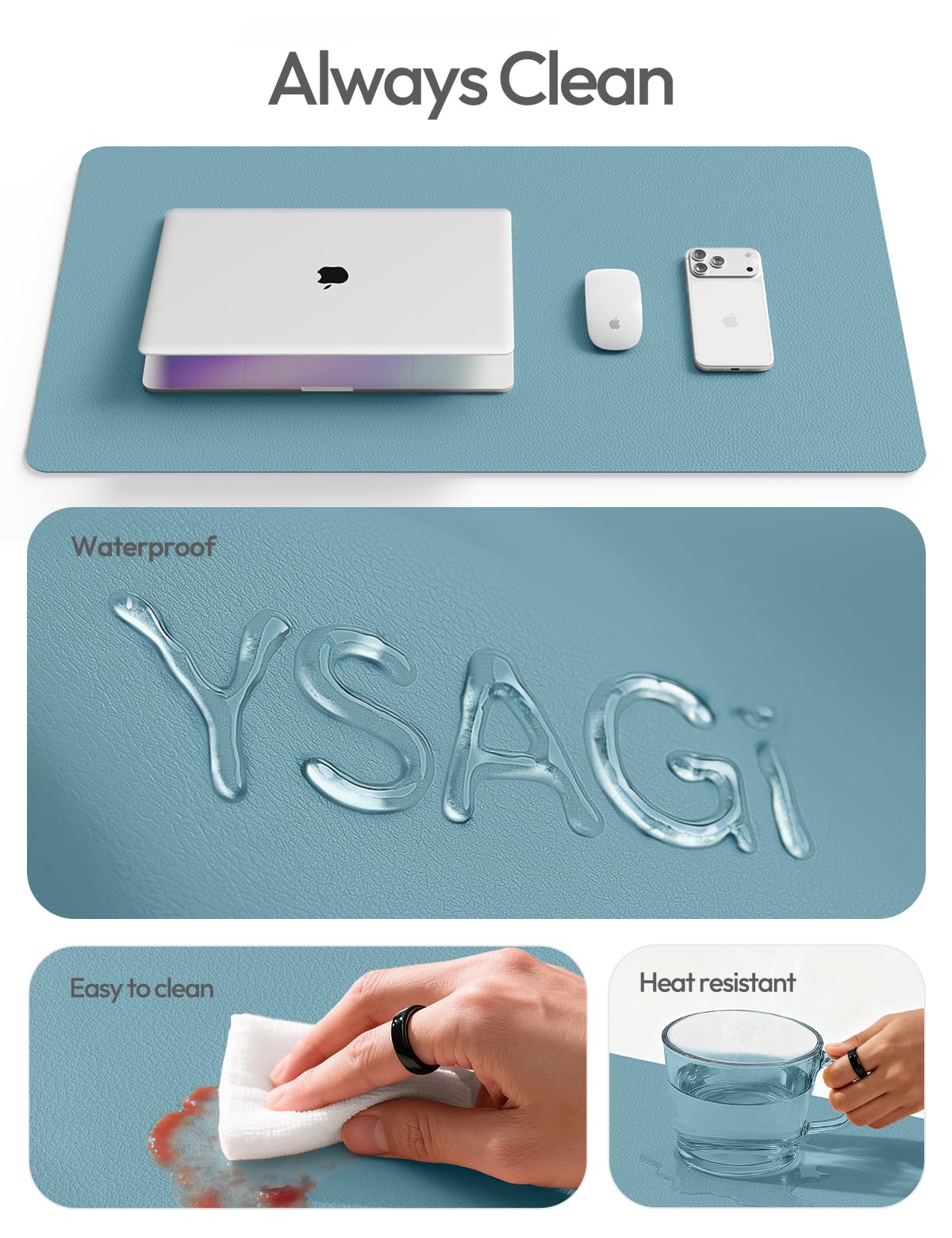 YSAGi Leather Desk Pad Protector, Office Desk Mat, Large Mouse Pad, Non-Slip PU Leather Desk