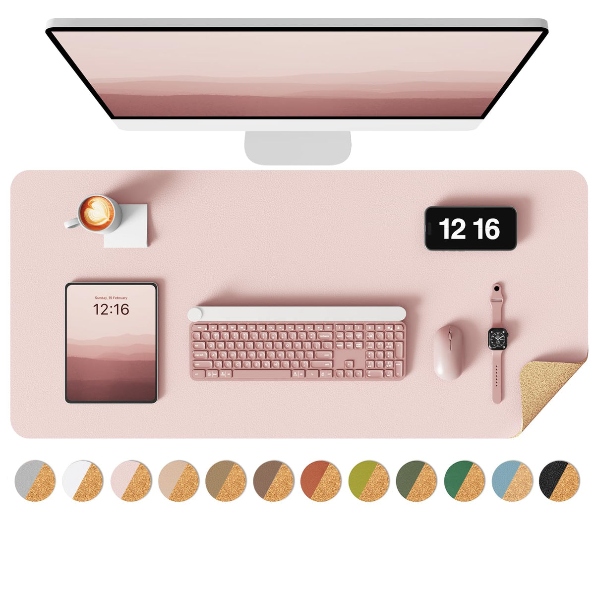 YSAGi Double-Sided Desk Pad, 35.4"x17"Leather Desk Mat, Eco Cork Desk Pad Protector,Large Mouse