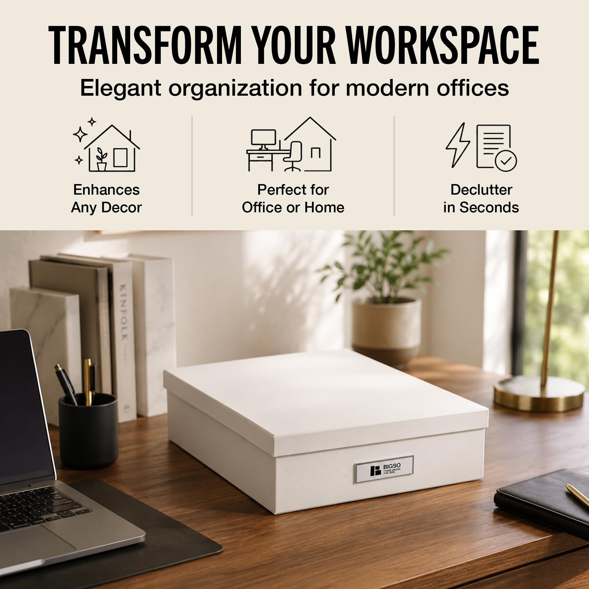 Bigso Oskar Fiberboard Label Frame Document Letter Box - File Organizer Box for Important Paperwork