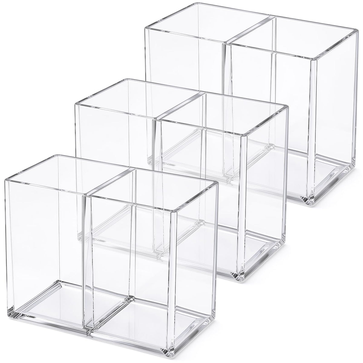 Gejoy 3 Pcs Acrylic Pencil Pen Holder for Desk, Clear 2 Compartment