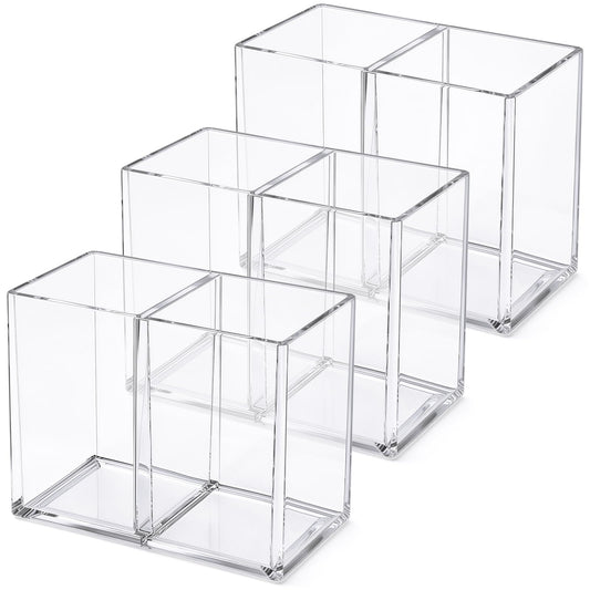 Gejoy 3 Pcs Acrylic Pencil Pen Holder for Desk, Clear 2 Compartment