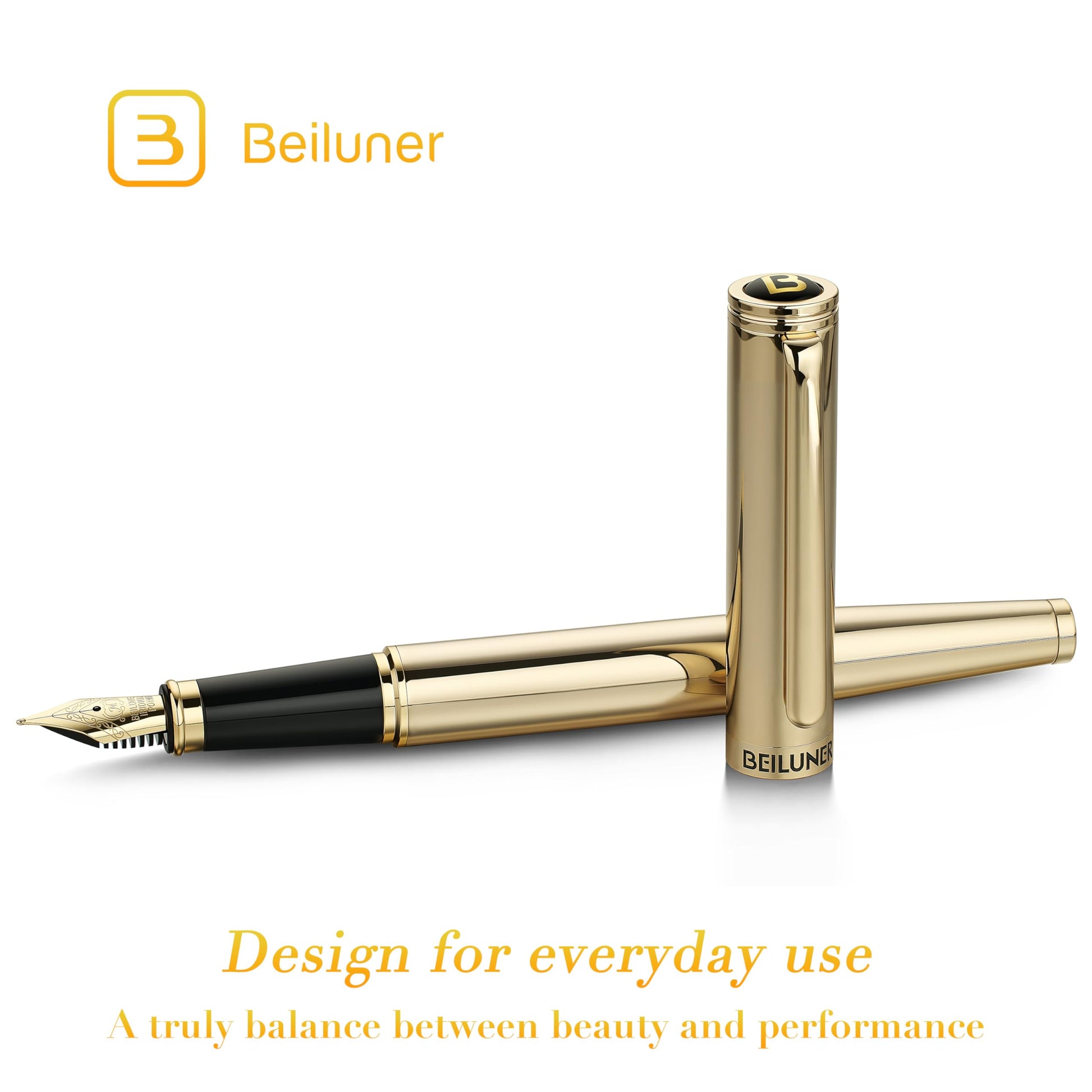 BEILUNER Gold Fountain Pen,Stunning Luxury Pens with 24K Gold Finish, Gorgeous 24K Gilded