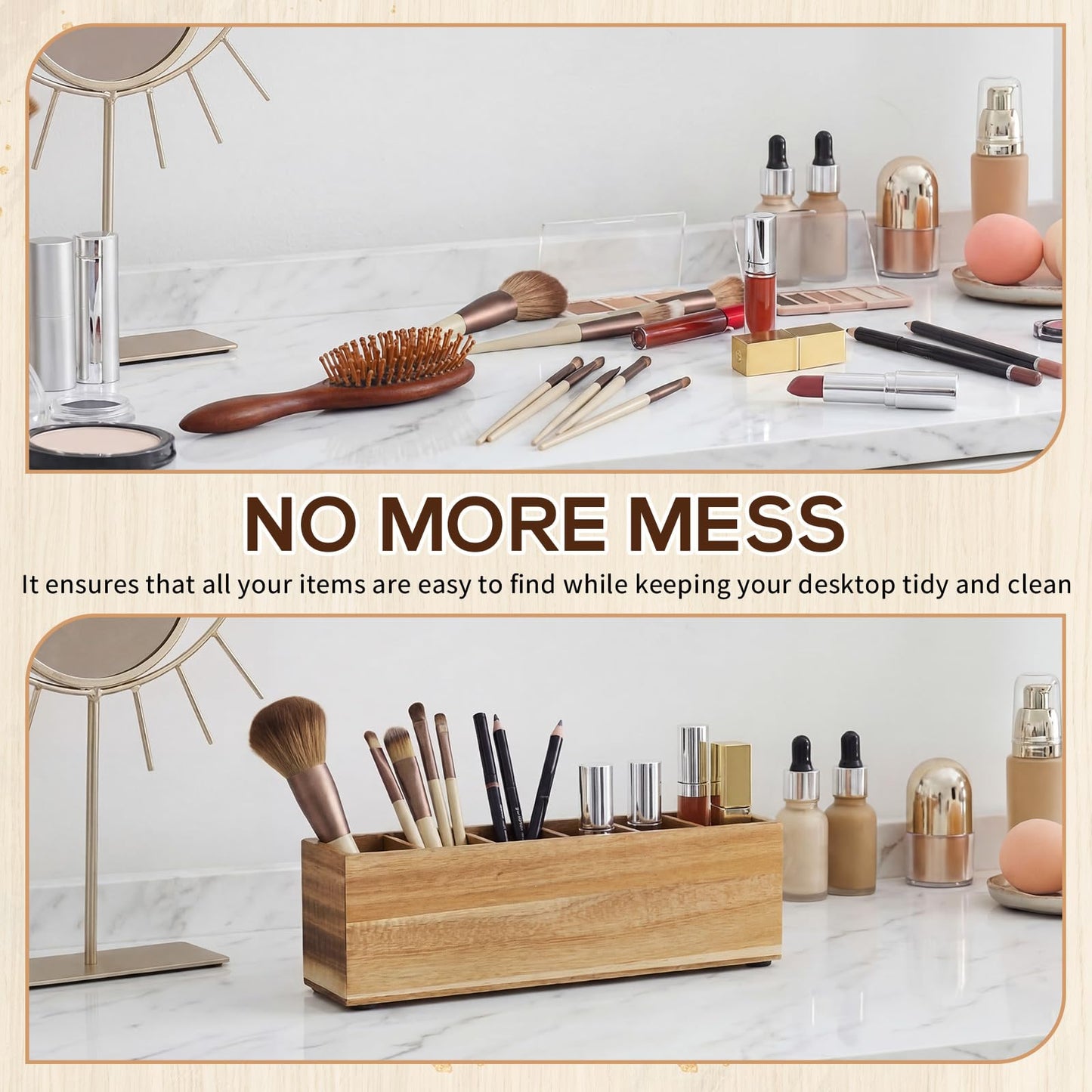 Jetec Wooden Pencil Pen Holder for Desk, Acacia Wood, 6 Compartments