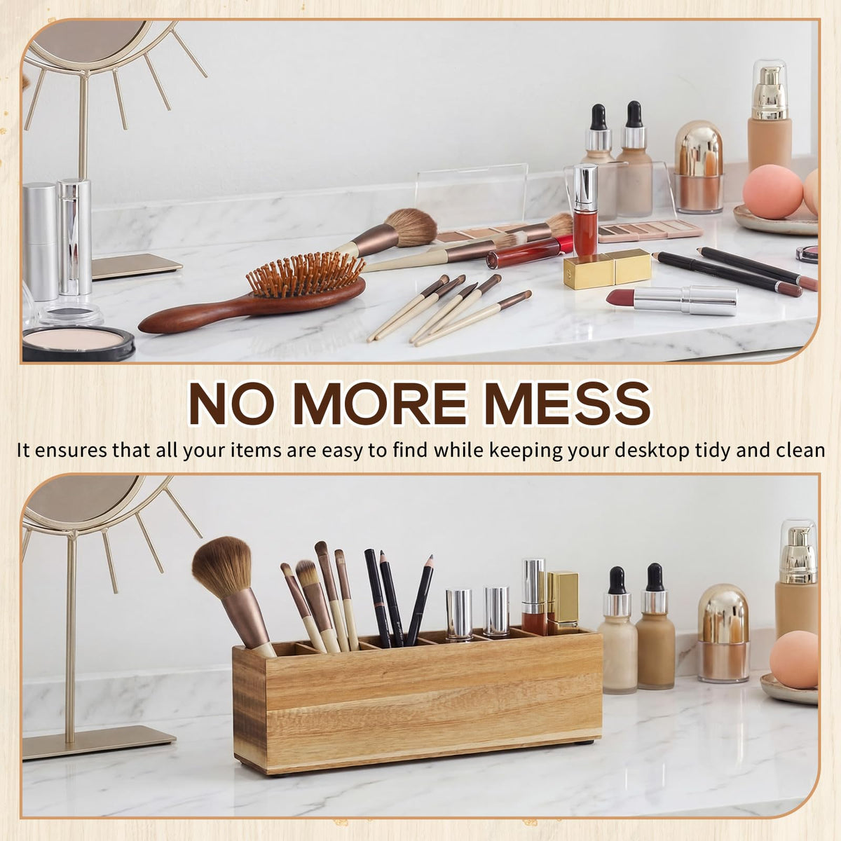 Jetec Wooden Pencil Pen Holder for Desk, Acacia Wood, 6 Compartments