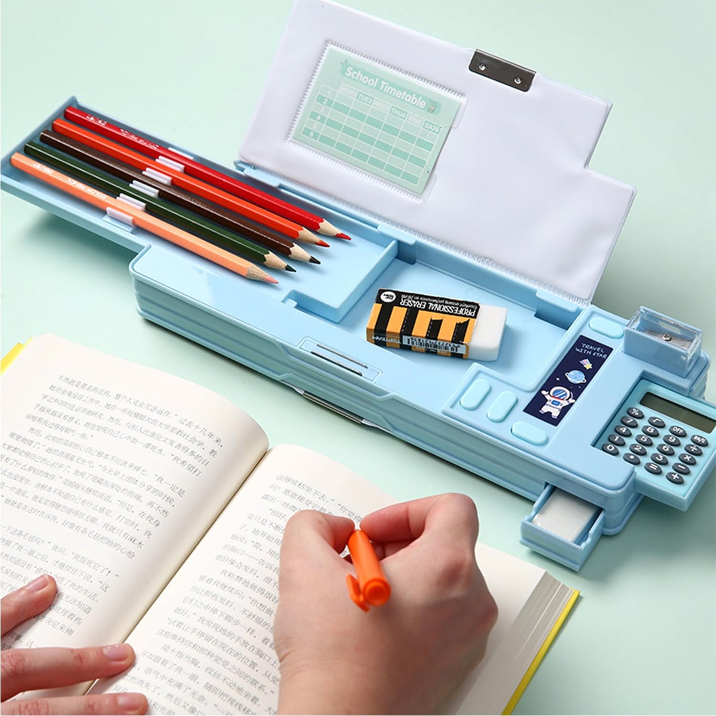Ristpal Pop Up Multifunction Pencil Case, Cute Cartoon Pen Box Organizer Stationery with
