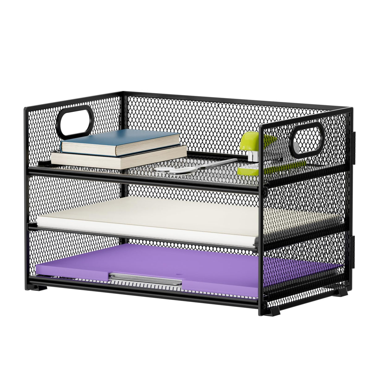 Marbrasse 3 Tier Paper Organizer Letter Tray, Mesh File Organizer with Handle, Paper Sorter Desk