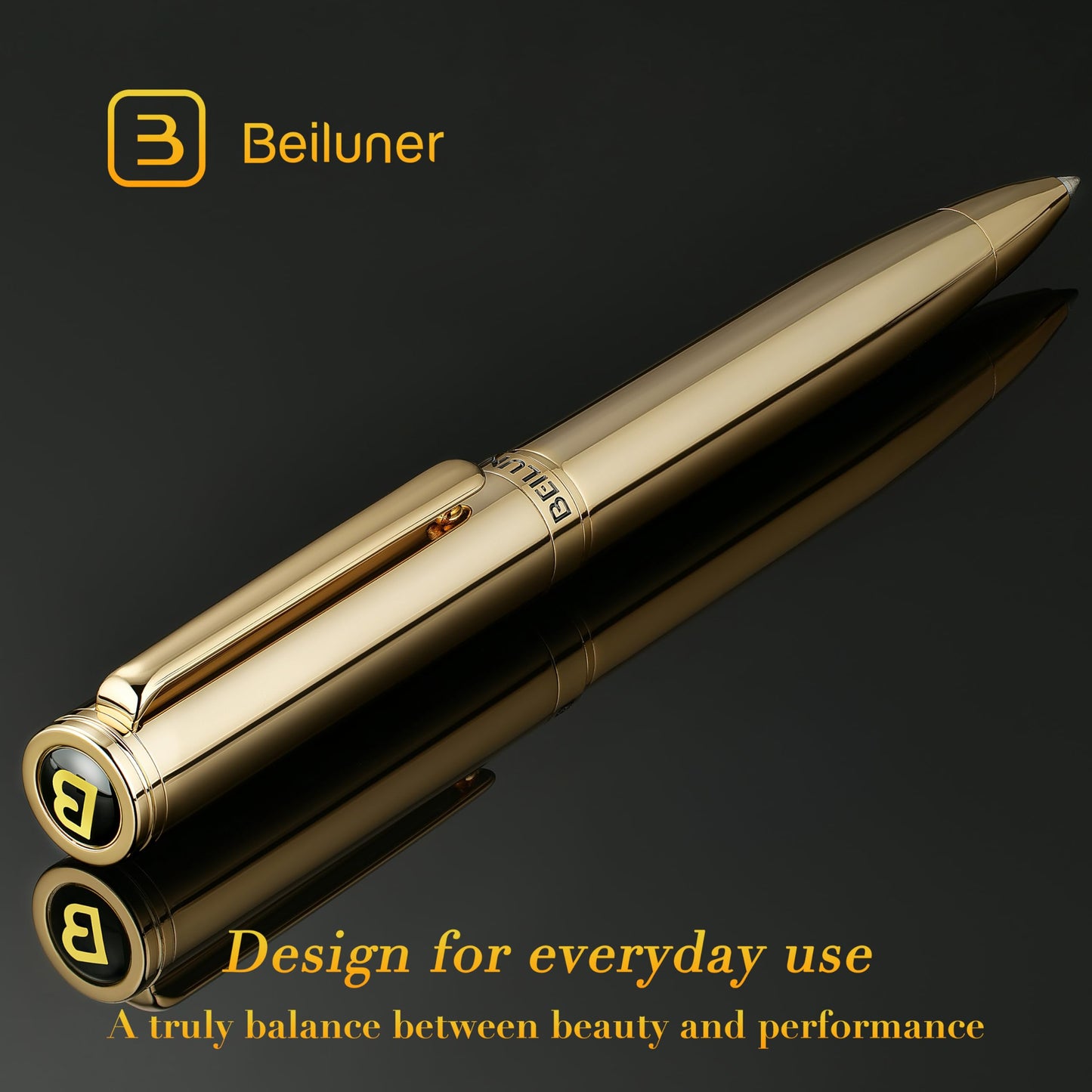 BEILUNER Gold Gel Pen, Stunning Luxury Pens with 24K Gold Plating, Black Ink Refill, Executive Gift