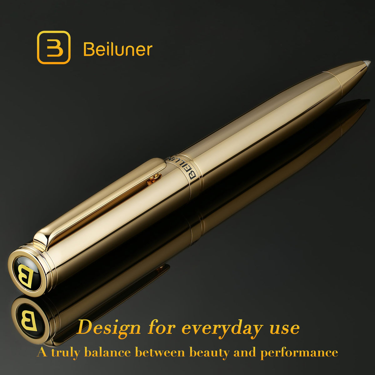 BEILUNER Gold Gel Pen, Stunning Luxury Pens with 24K Gold Plating, Black Ink Refill, Executive Gift