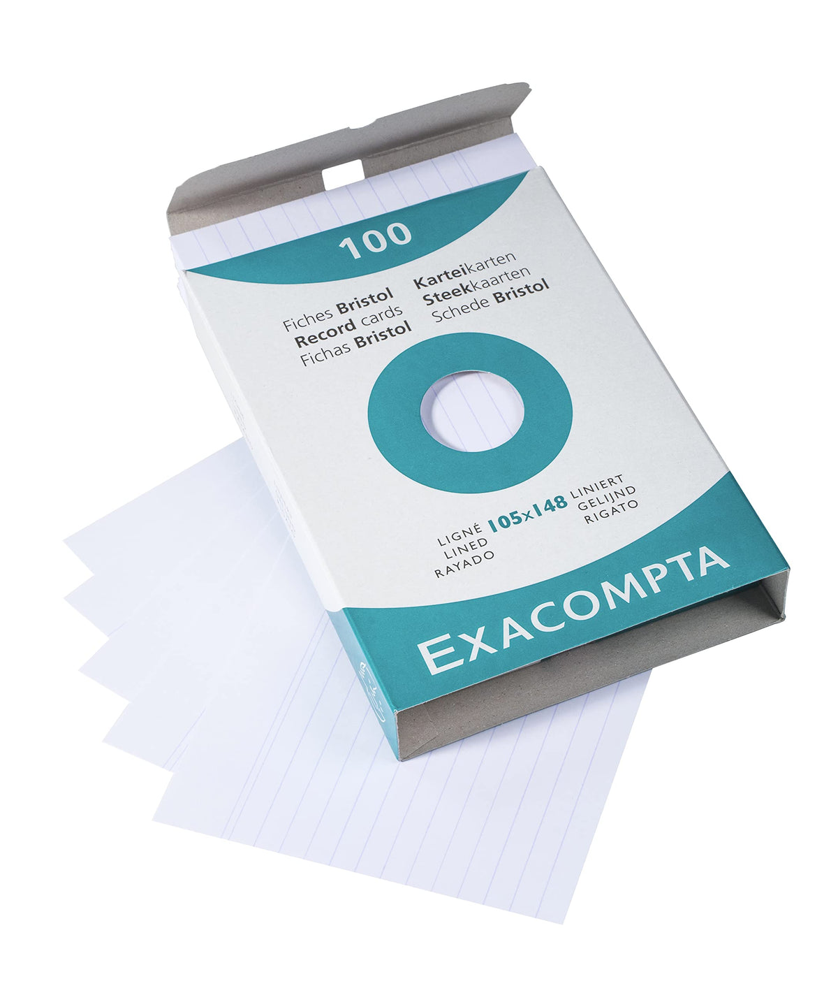 Exacompta - Ref 13803X - Bristol Record Cards (Pack of 100) - 125 x 200mm in Size, Lined Rulings